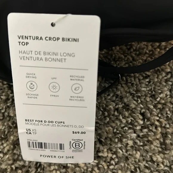 NWT! Athleta Black Ventura Crop Bikini Top D-DD - Multiple Sizes 💙